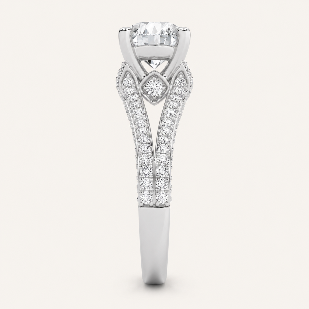 2CT Round Cut Lab Grown Diamond Split Shank Accented Engagement Ring