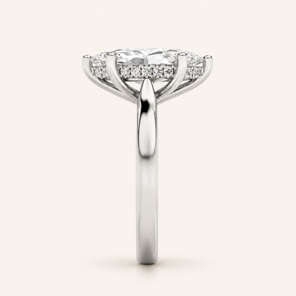 1.00 CT Marquise Cut Lab Grown Diamond Cathedral Shank Solitaire Ring