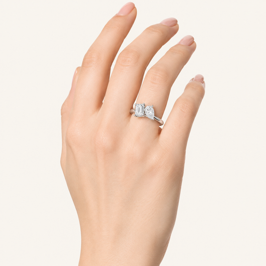 3.00 CT Emerald Cut And Pear Cut Lab Grown Diamond Toi et Moi Ring