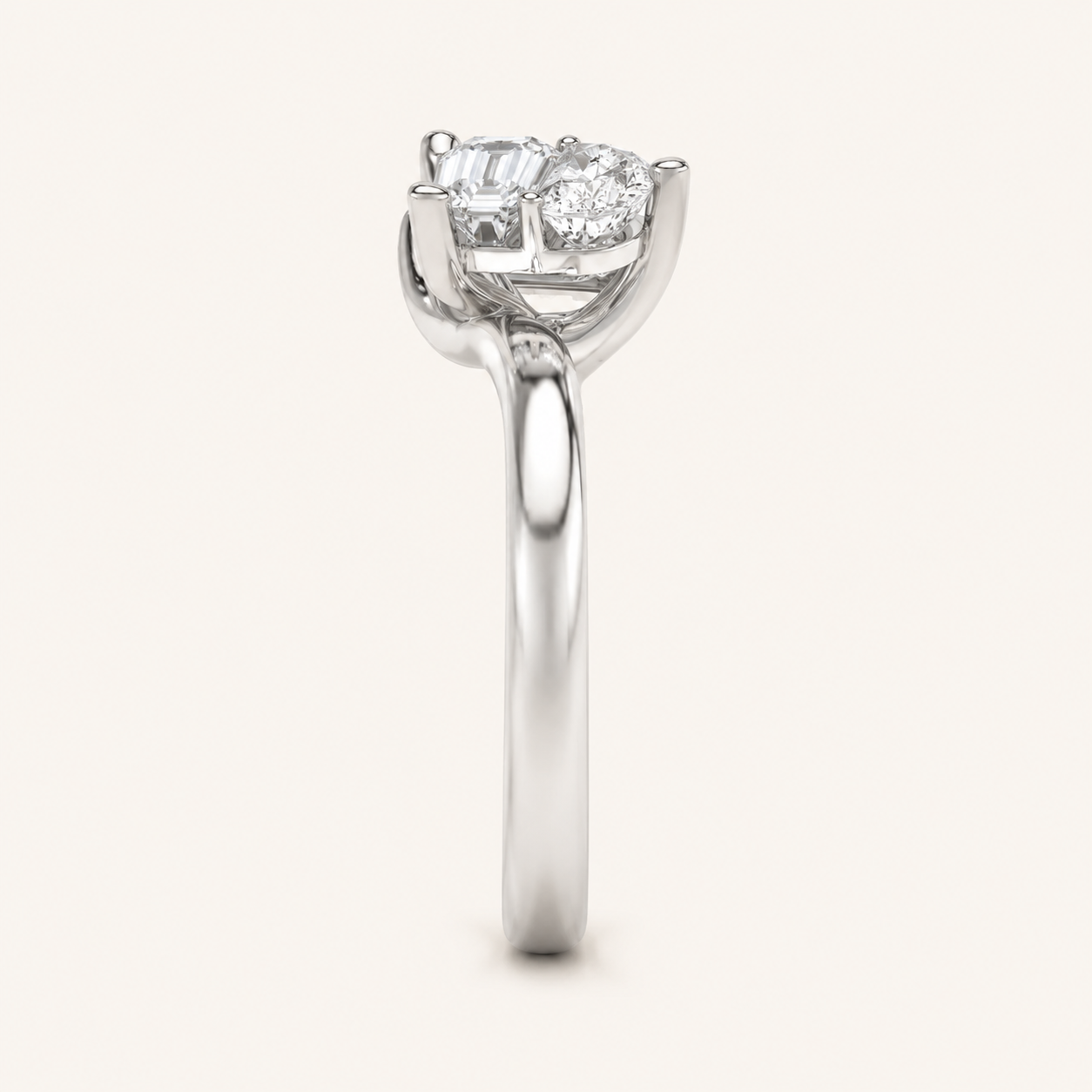 3.00 CT Emerald Cut And Pear Cut Lab Grown Diamond Toi et Moi Ring