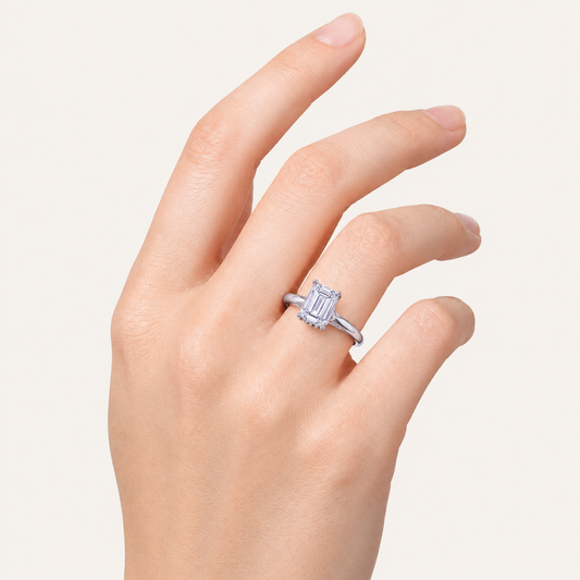 1.00 CT Emerald Cut Lab Grown Diamond Cathedral Shank Solitaire Ring