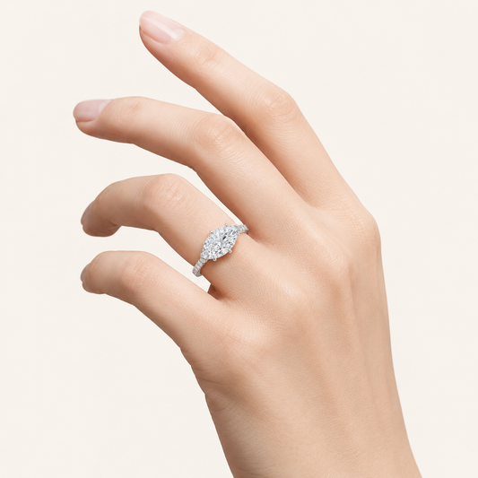 1.5CT Marquise Cut Lab Grown Diamond East West Accented Ring