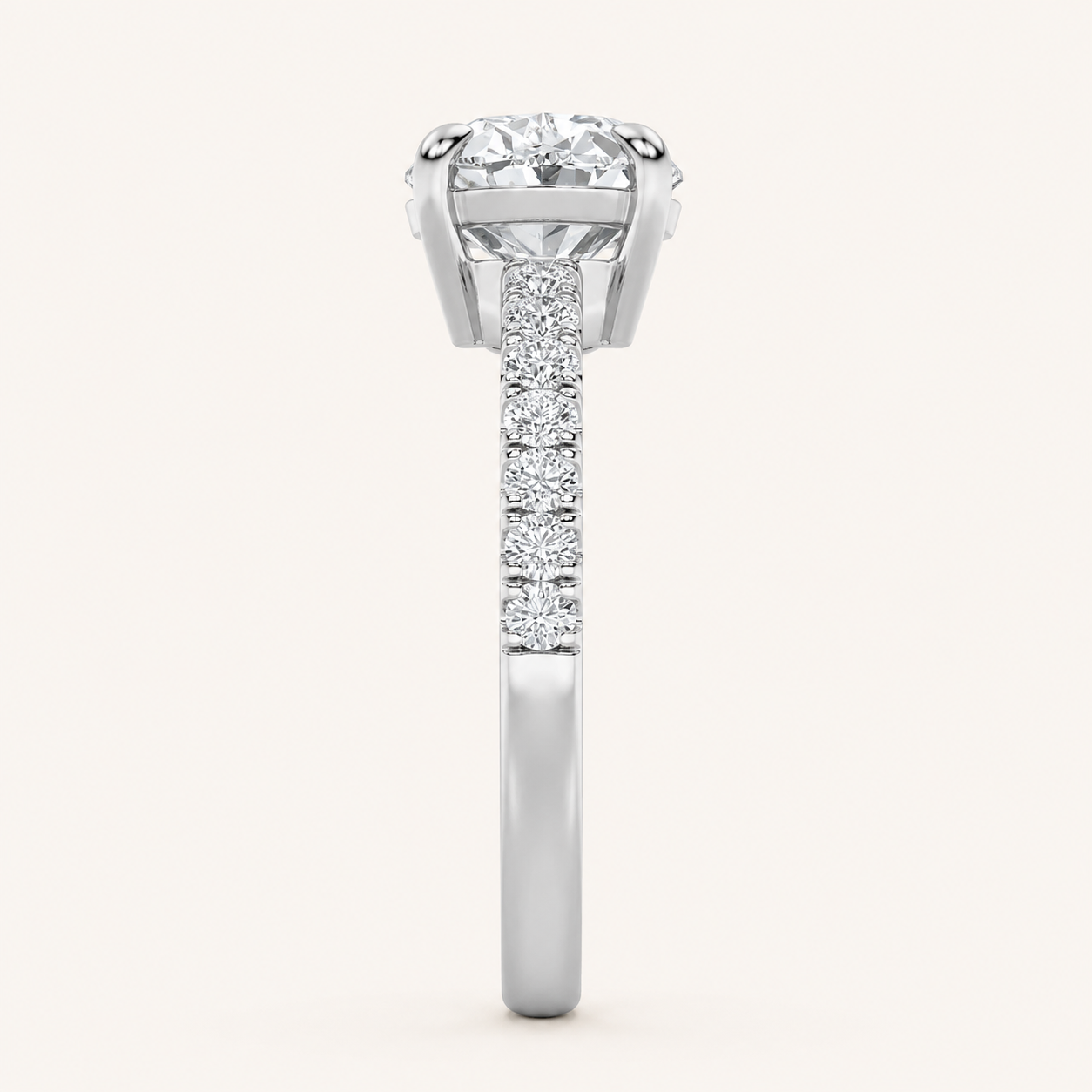 1.5CT Oval Cut Lab Grown Diamond Accented Side Stone Ring