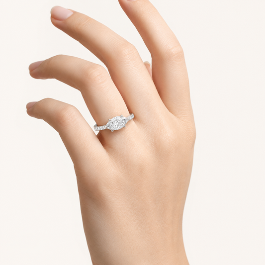 1.5CT Pear Cut Lab Grown Diamond East West Accented Ring