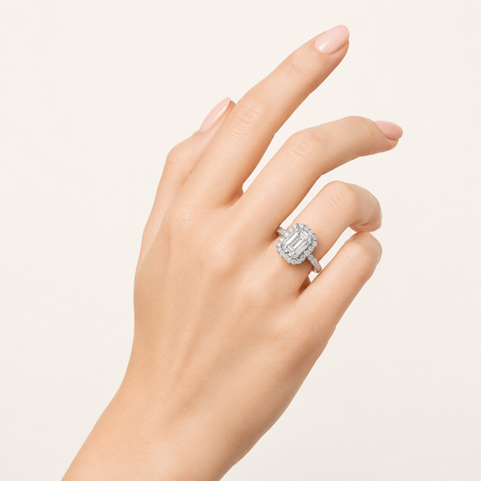 7.25 CT Emerald Cut Lab Grown Diamond Bold Statement Accented Ring