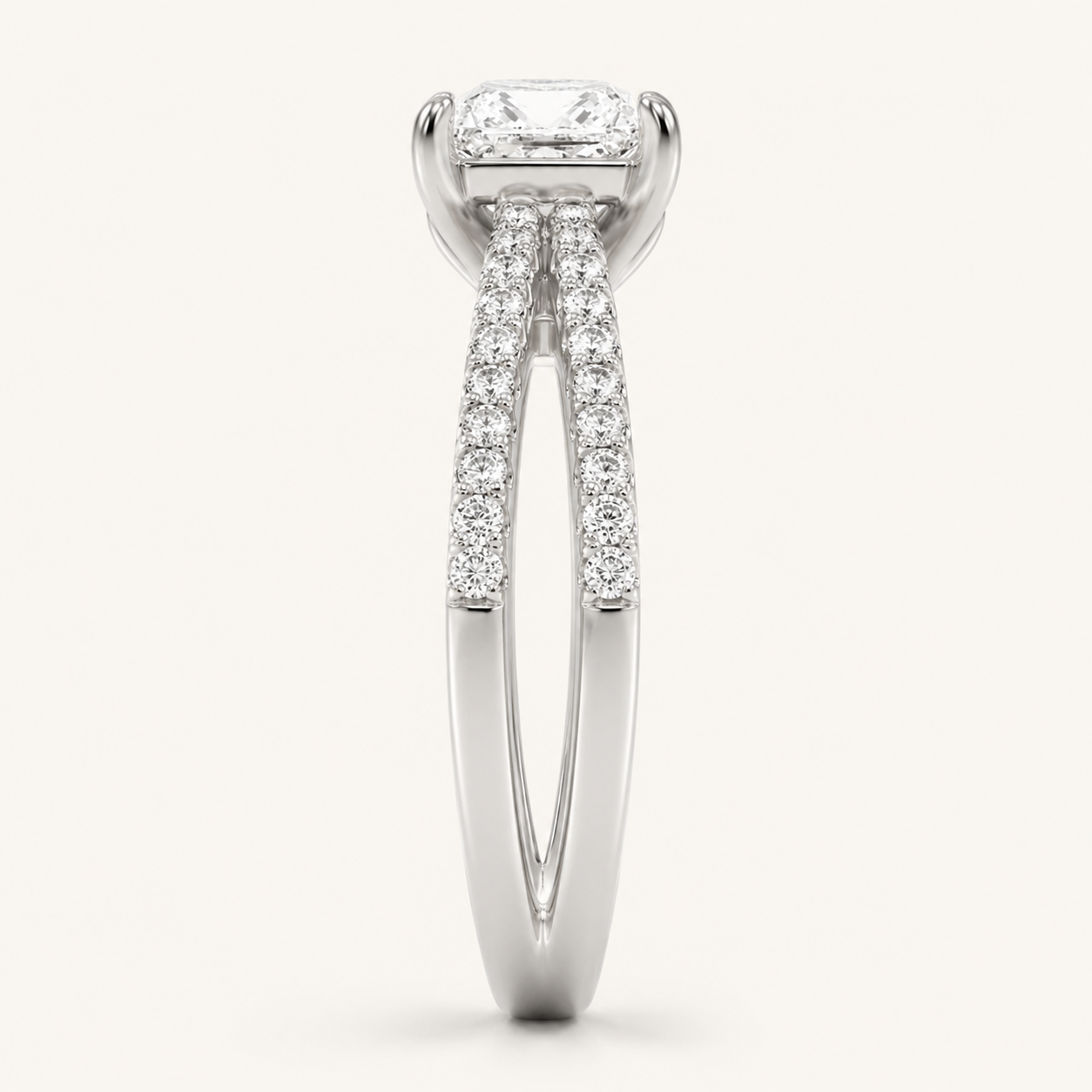 2.00 CT Princess Cut Lab Grown Diamond Cross Shank Accented Side Stone Solitaire Ring