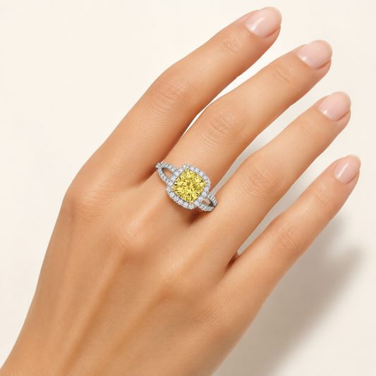 2.25CT Elongated Cushion Cut Lab Grown Diamond Halo Side Stone Ring