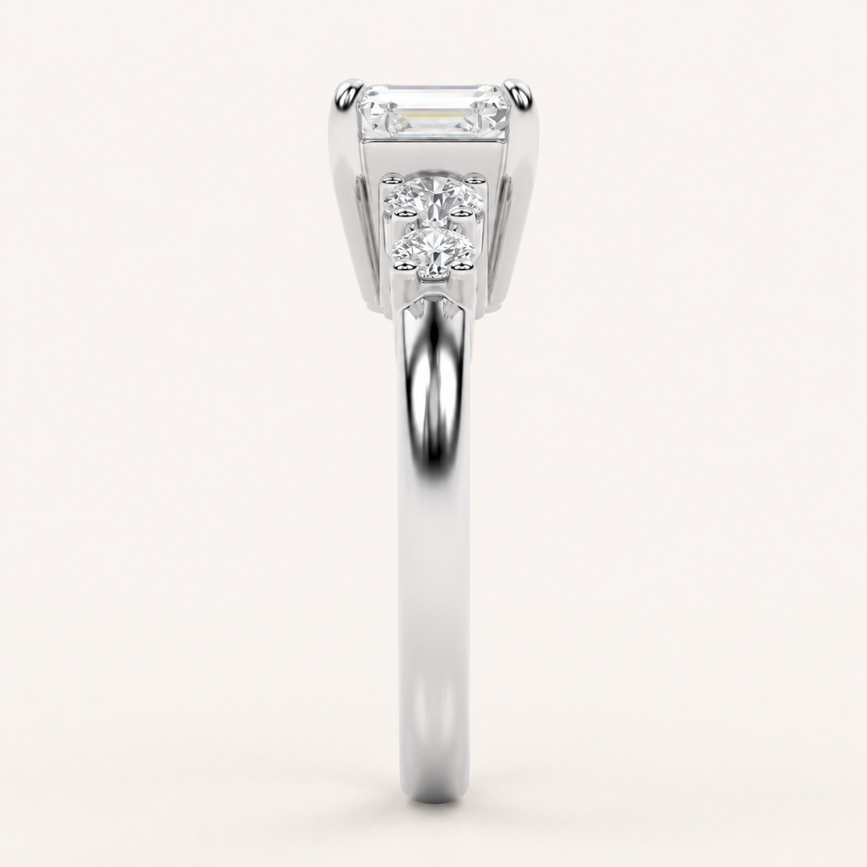 1.5CT Emerald Cut Lab Grown Diamond East West Accented Three Stone Ring