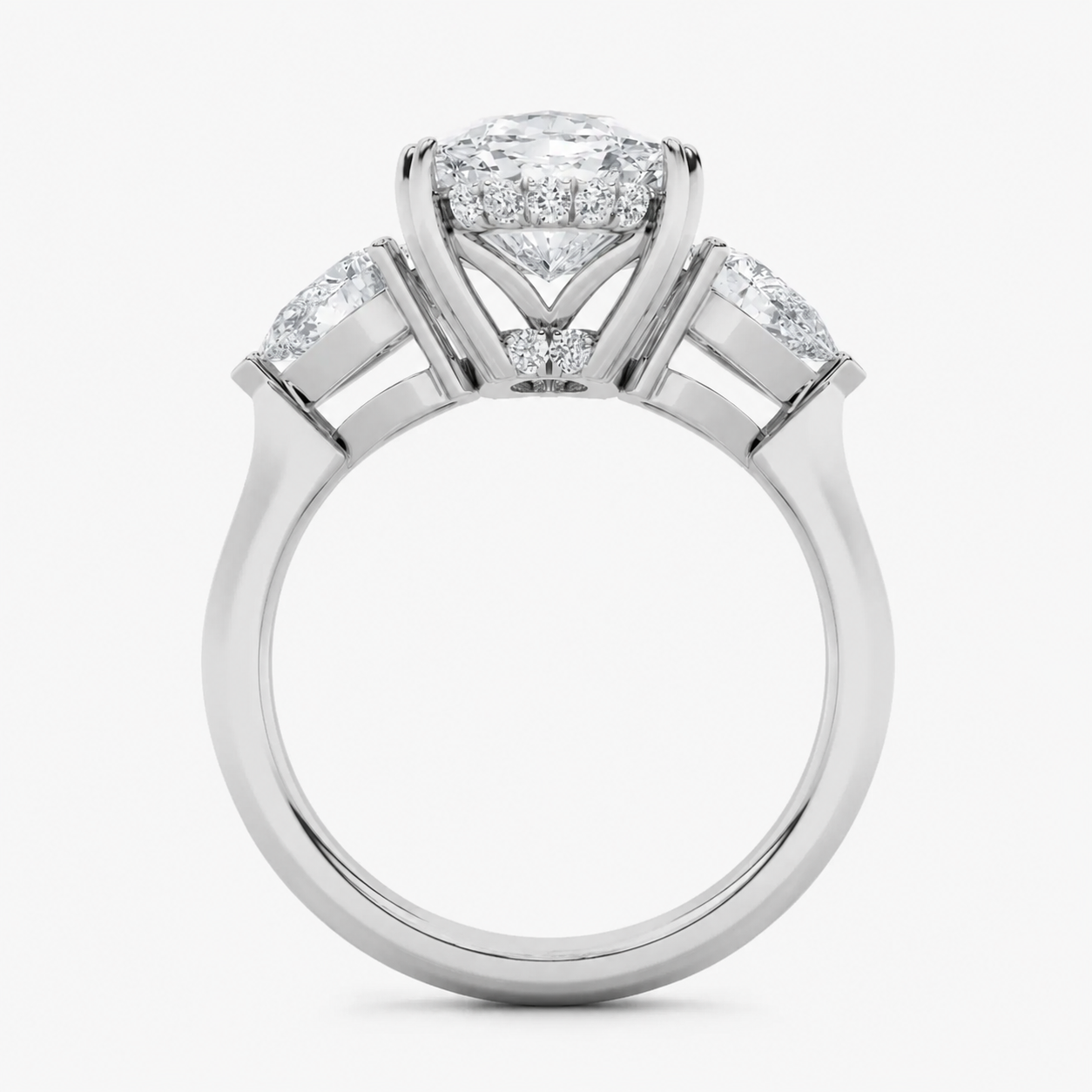 6.50 CT Oval Cut Lab Grown Diamond Bold Statement Accented Three Stone Ring