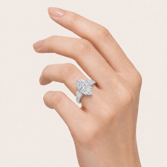 6.75 CT Pear Cut Lab Grown Diamond Bold Statement Three Stone Ring