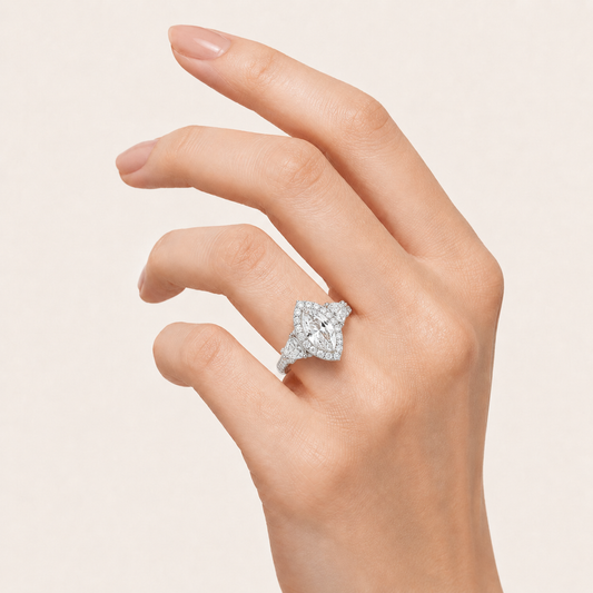 6.5 CT Marquise Cut Lab Grown Diamond Bold Statement Accented Ring