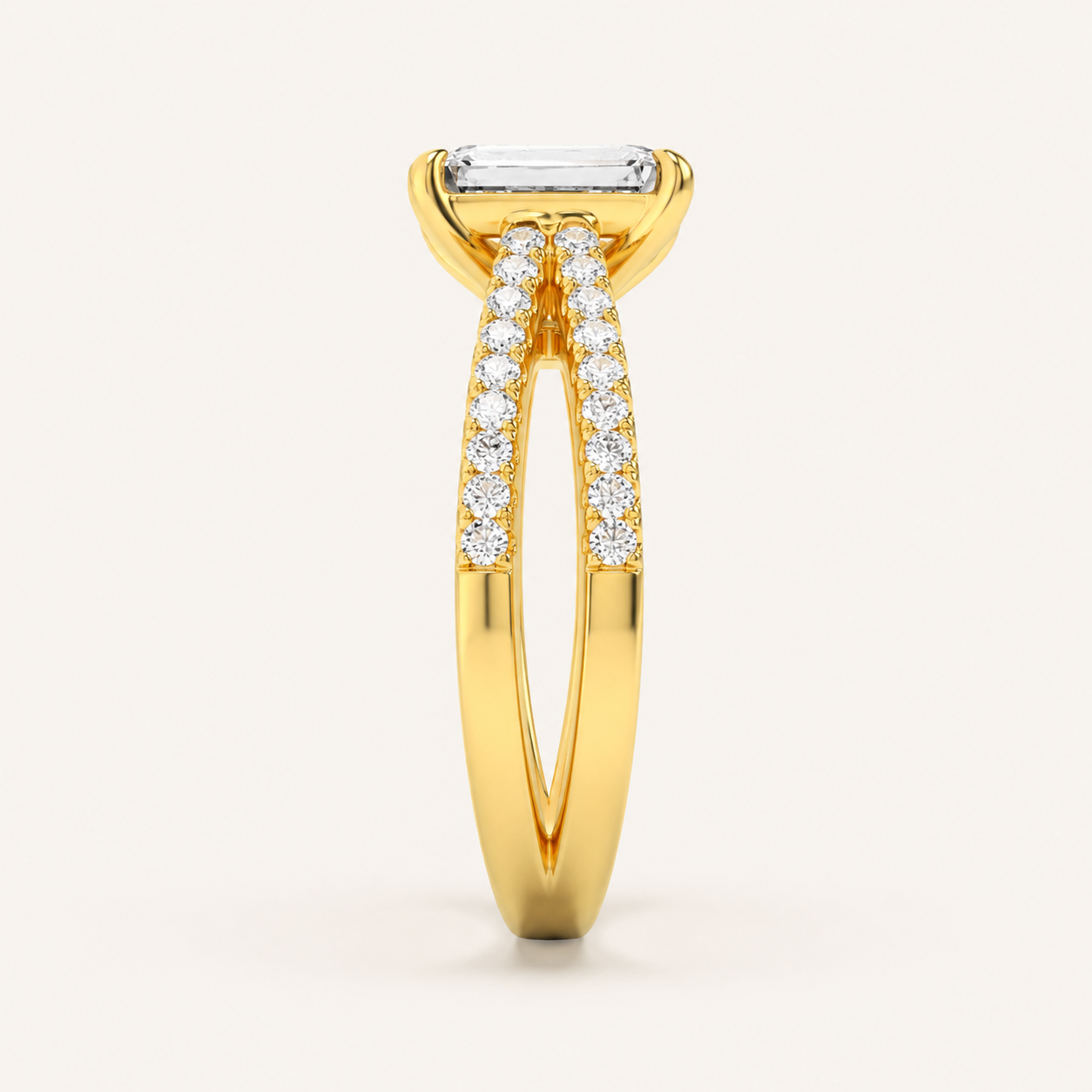 2CT Emerald Cut Lab Grown Diamond Cross Shank Accented Engagement Ring