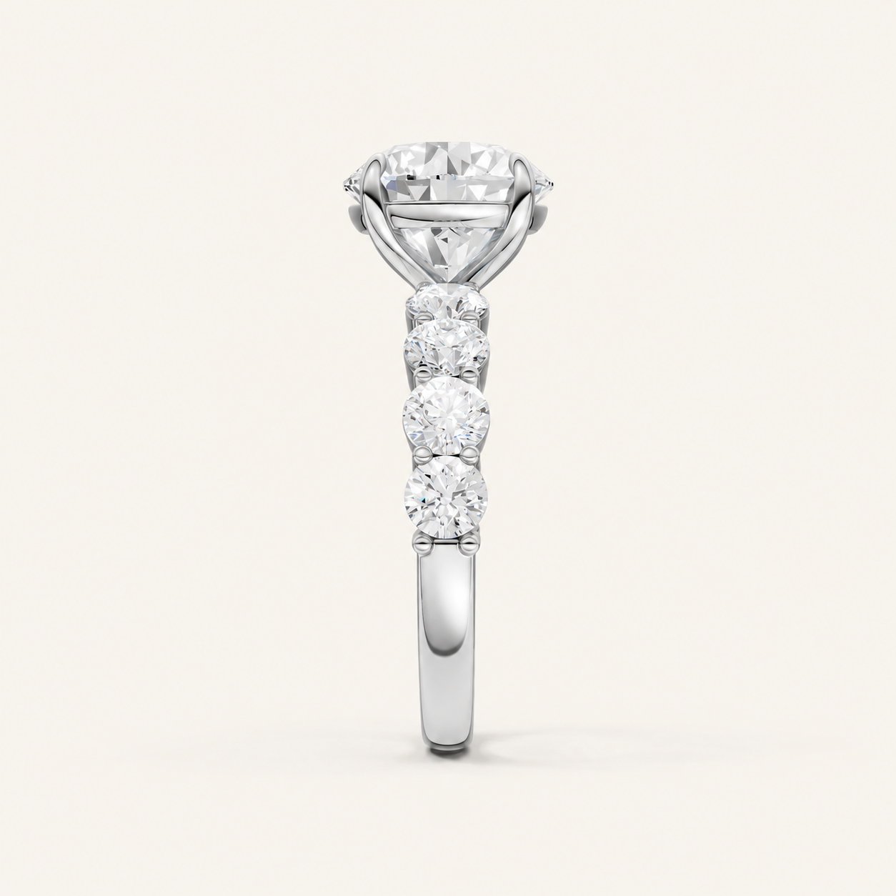 4.50CT Cushion Cut Lab Grown Diamond Side Stone Ring