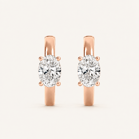 1.5CT Oval Cut Lab Grown Diamond Solitaire Huggie Earrings