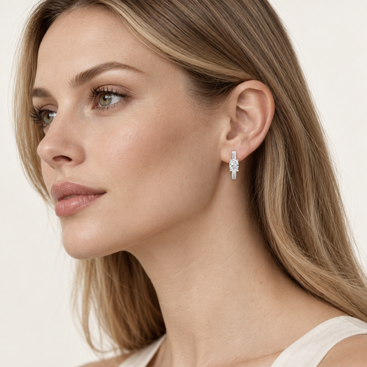 1.5CT Oval Cut Lab Grown Diamond Solitaire Huggie Earrings