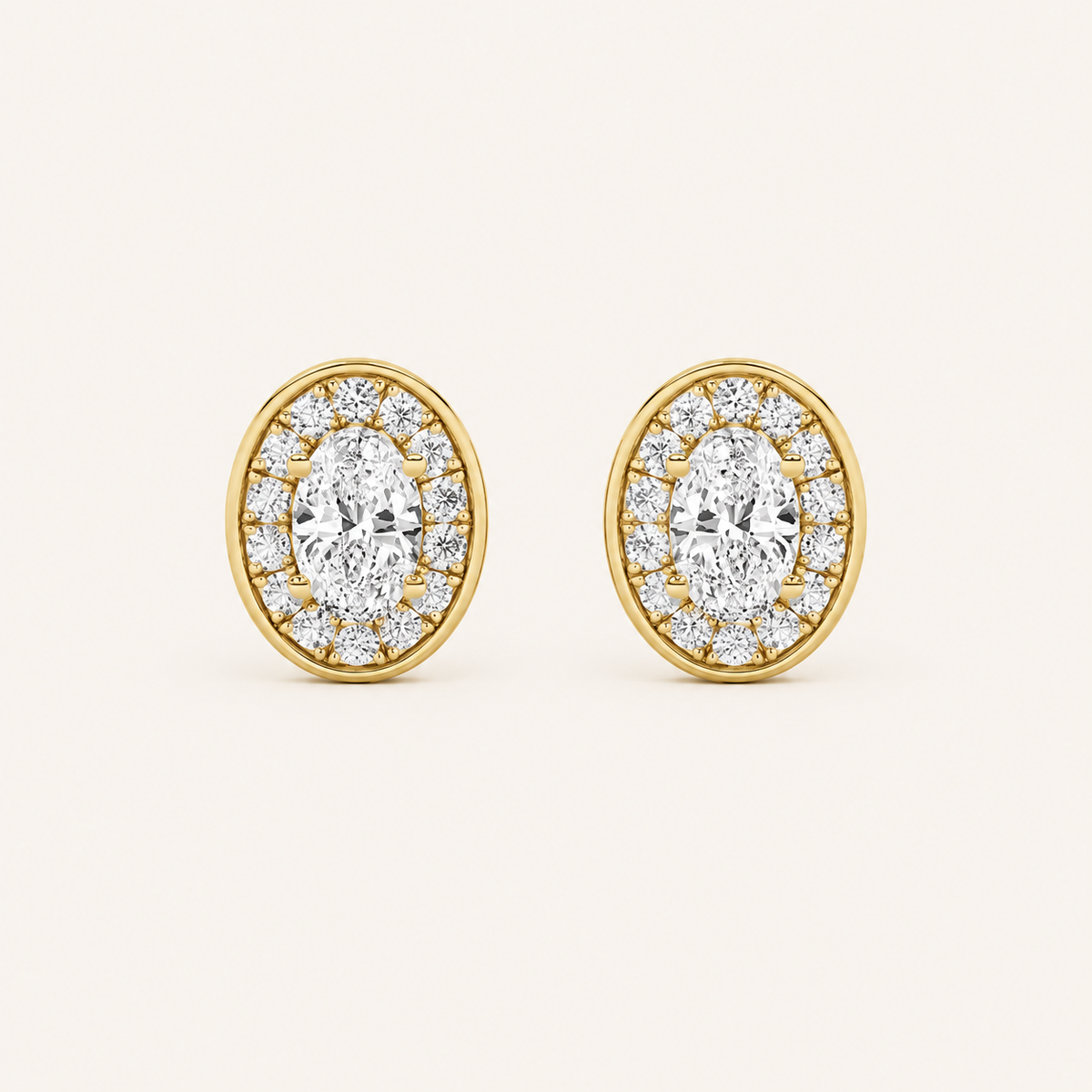 2CT Oval Cut Lab Grown Diamond Halo Stud Earrings