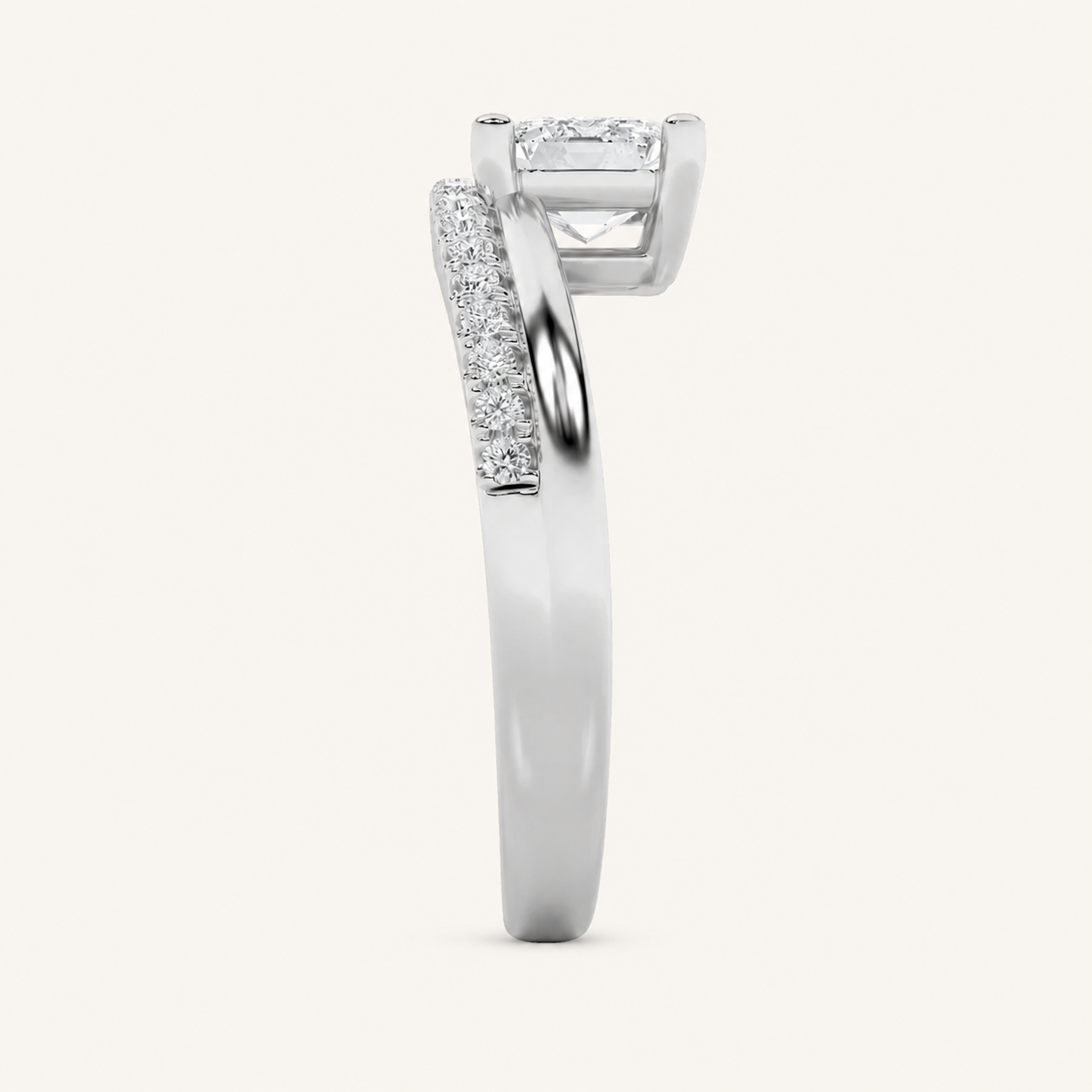 1.5CT Emerald Cut Lab Grown Diamond East West Accented Solitaire Ring