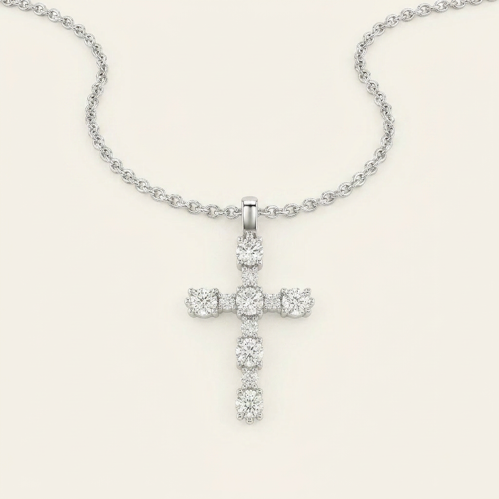 2 Ct Oval Cut Lab Grown Diamond Cross Pendant