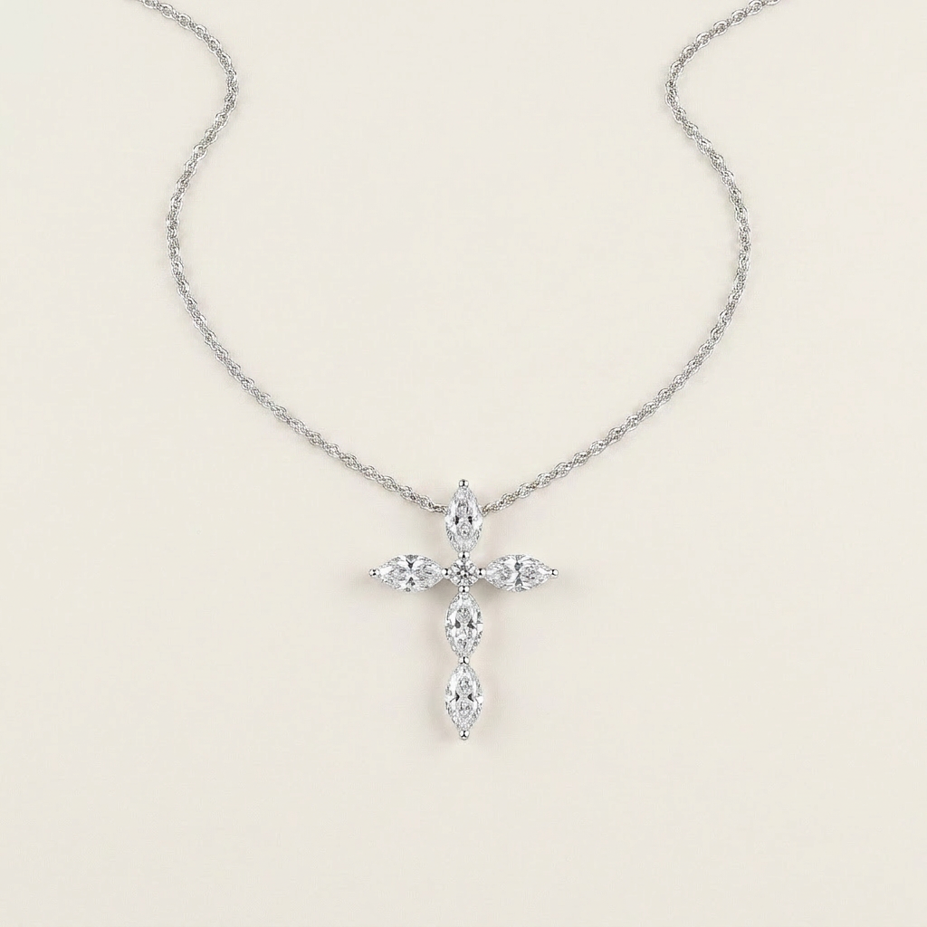 2 Ct Marquise Cut Lab Grown Diamond Cross Pendant
