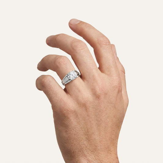 3CT Round Cut Certified Lab Grown Diamond Men's Ring