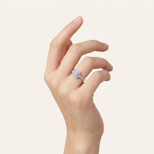0.50 CT Princess Cut Lab Grown Diamond Promise Halo Ring