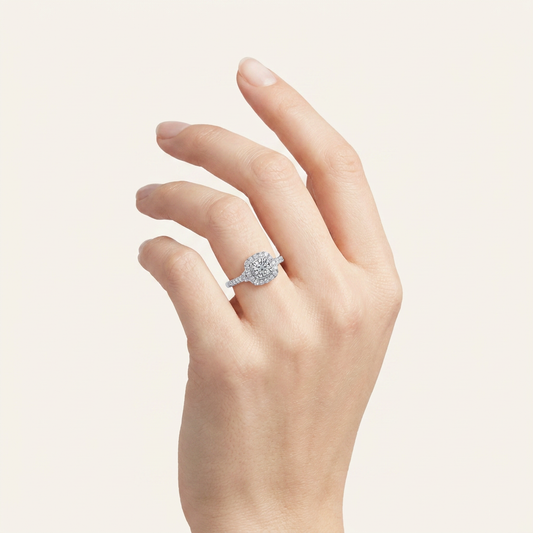0.50 CT Round Cut Lab Grown Diamond Promise Halo Ring
