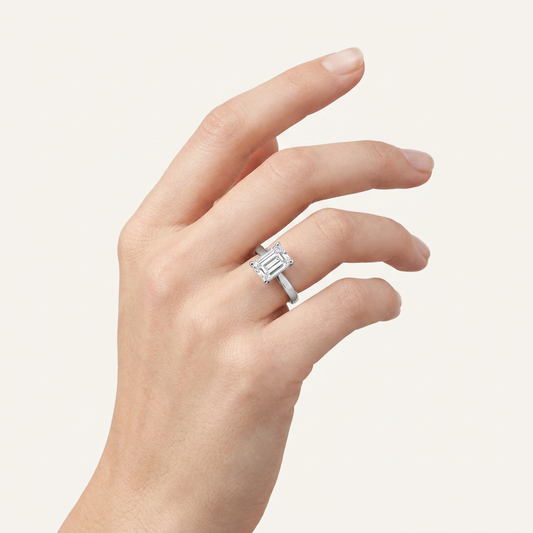 2CT Emerald Cut Lab Grown Diamond Classic Shank Solitaire Engagement Ring