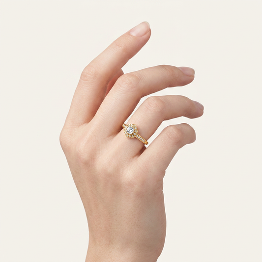 0.5CT Round Cut Certified Lab Grown Diamond Floral Halo Ring