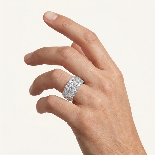 5CT Emerald Cut Certified Lab Grown Diamond Men's Cluster Ring