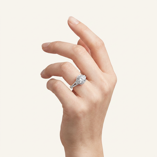 2CT Round Cut Lab Grown Diamond Halo Side Stone Ring