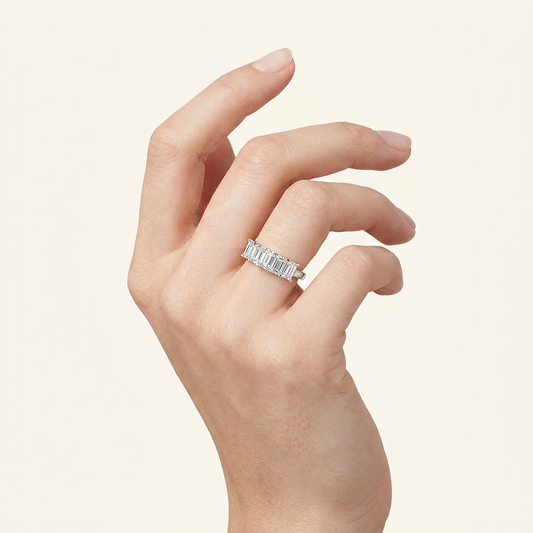 2CT Emerald Cut Lab Grown Diamond Five Stone Band Ring