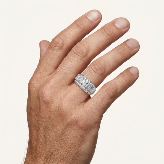 5CT Emerald Cut Certified Lab Grown Diamond Men's Ring