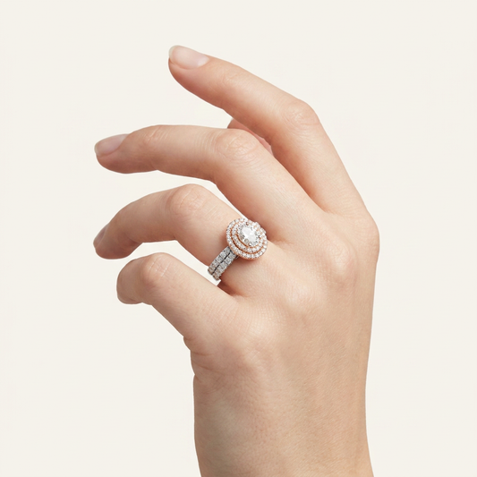 2 CT Oval Cut Lab Grown Diamond Halo Ring