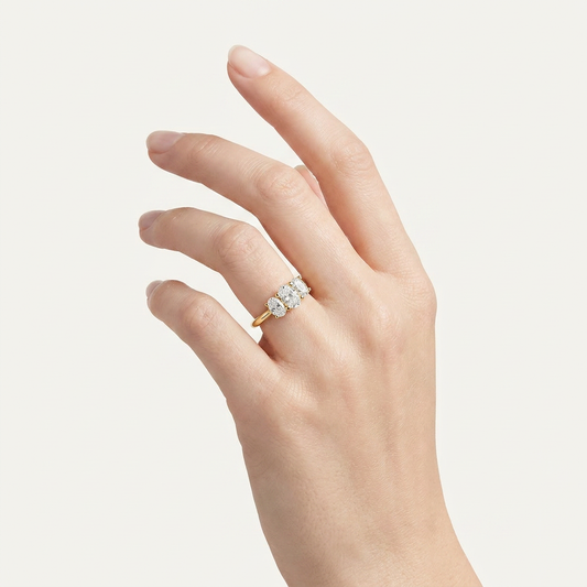 1.00 CT Oval Cut Lab Grown Diamond Three Stone Band Ring