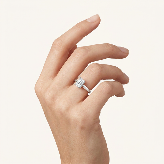 3.00 CT Emerald Cut Lab Grown Diamond Hidden Halo Ring
