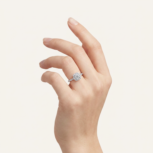 0.50 CT Round Cut Lab Grown Diamond Promise Halo Ring