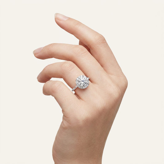 3.63CT Round Cut Certified Lab Grown Diamond Halo Engagement Ring