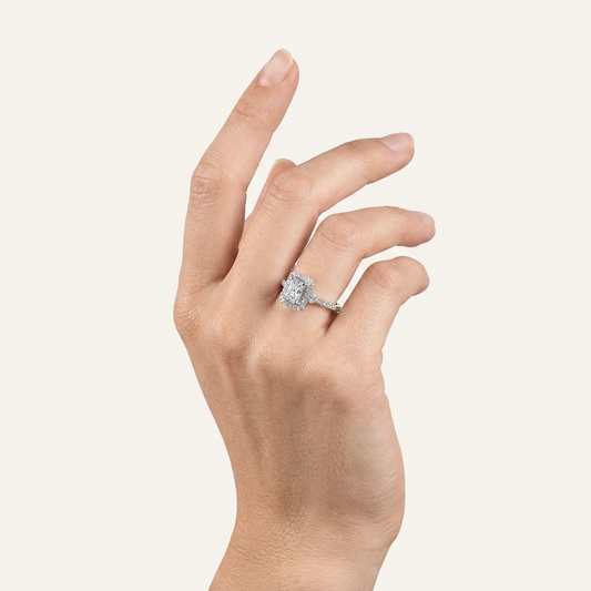 0.49CT Radiant Cut Lab Grown Diamond Promise Halo Ring
