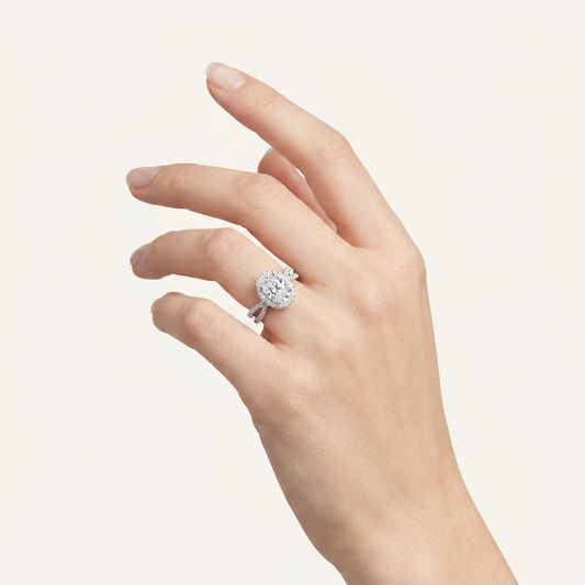4CT Oval Cut Lab Grown Diamond Halo Engagement Ring