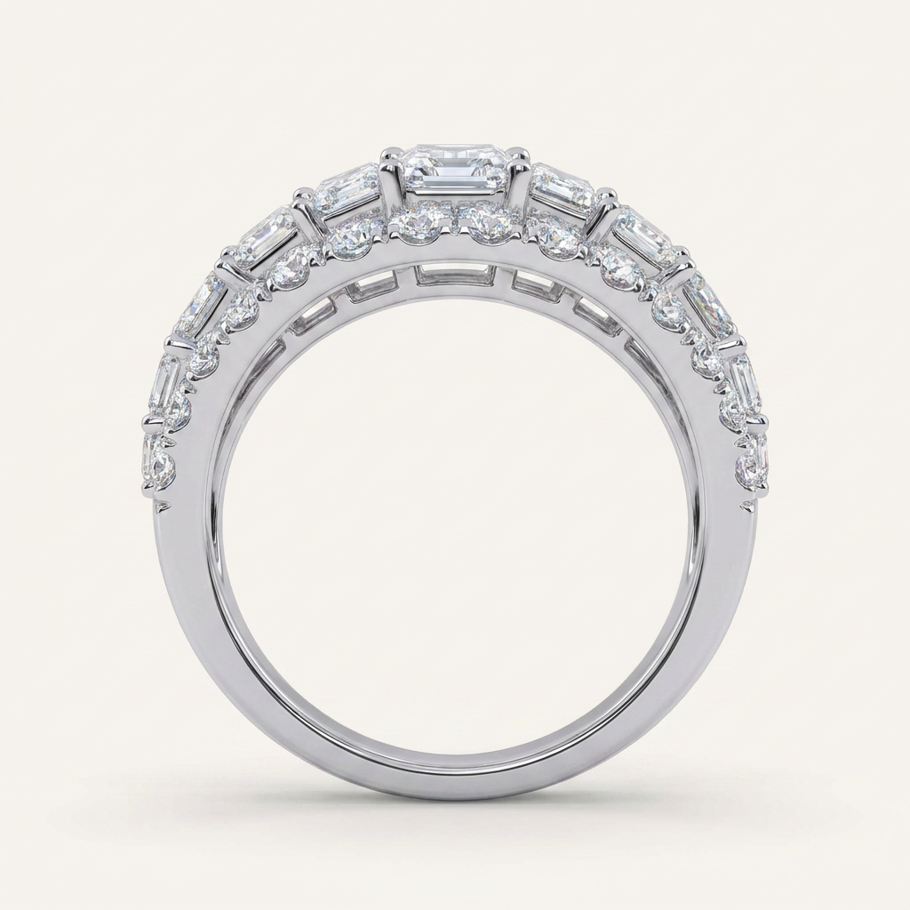 4.00 CT Emerald And Round Certified Lab Grown Diamond Men's Band