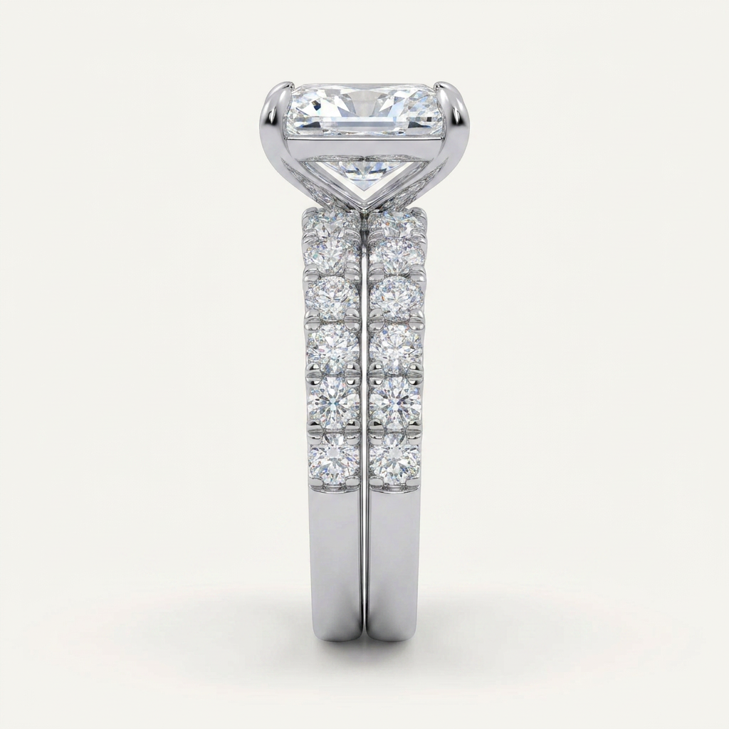 5.04CT Radiant Cut Certified Lab Grown Diamond Hidden Halo Bridal Set
