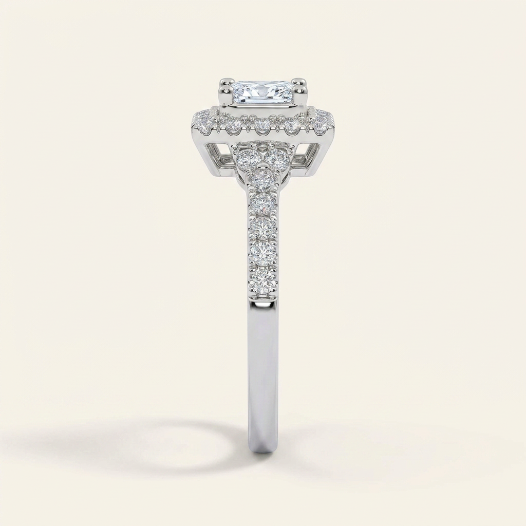 0.50 CT Princess Cut Lab Grown Diamond Promise Halo Ring