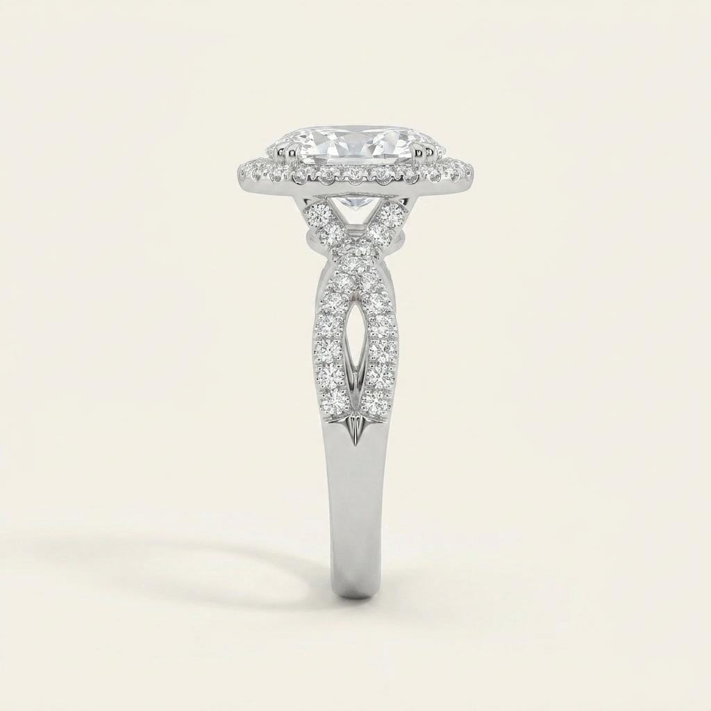 2 CT Oval Cut Lab Grown Diamond Split shank Halo Ring