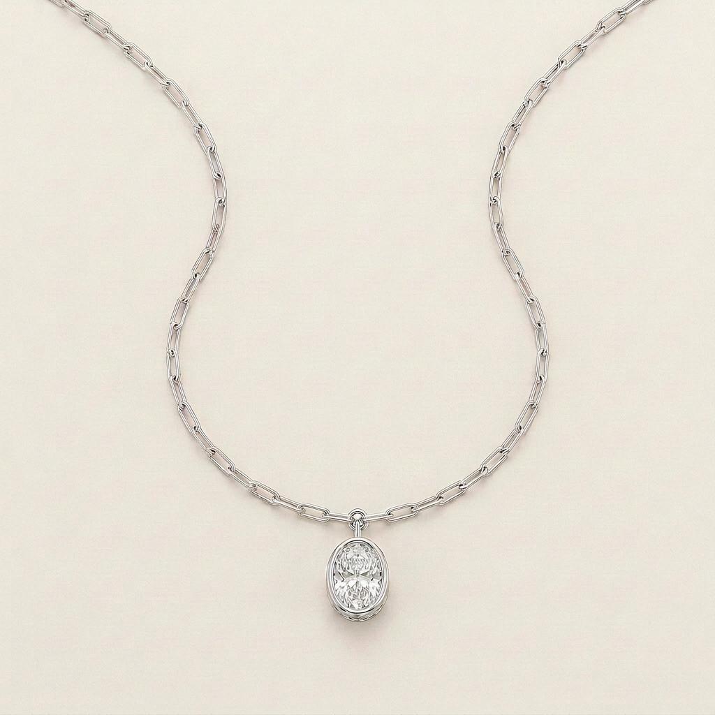 2CT Oval Cut Lab Grown Diamond Pendant Necklace