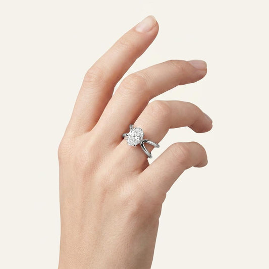 2CT Oval Cut Lab Grown Diamond Criss Cross Fancy Solitaire Ring