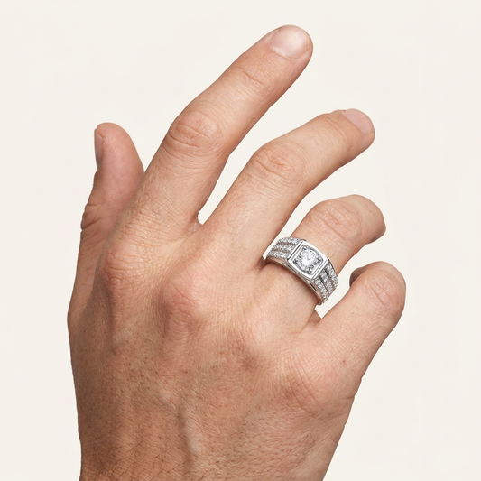 2CT Round Cut Certified Lab Diamond Side Stone Men's Ring