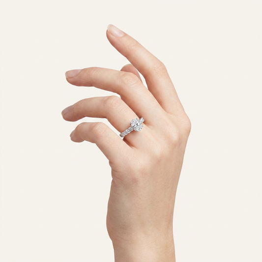 2CT Oval Cut Lab Grown Diamond Accented Milgrain Engagement Ring