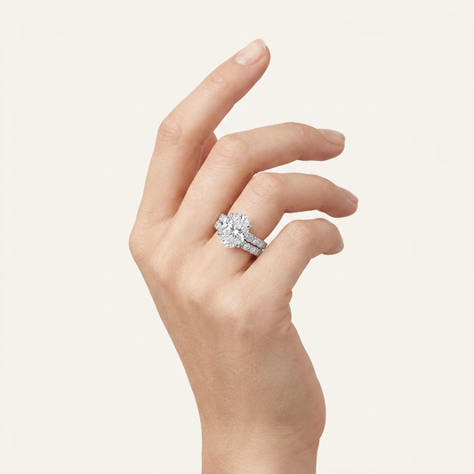 5.04CT Oval Cut Certified Lab Grown Diamond Hidden Halo Bridal Set