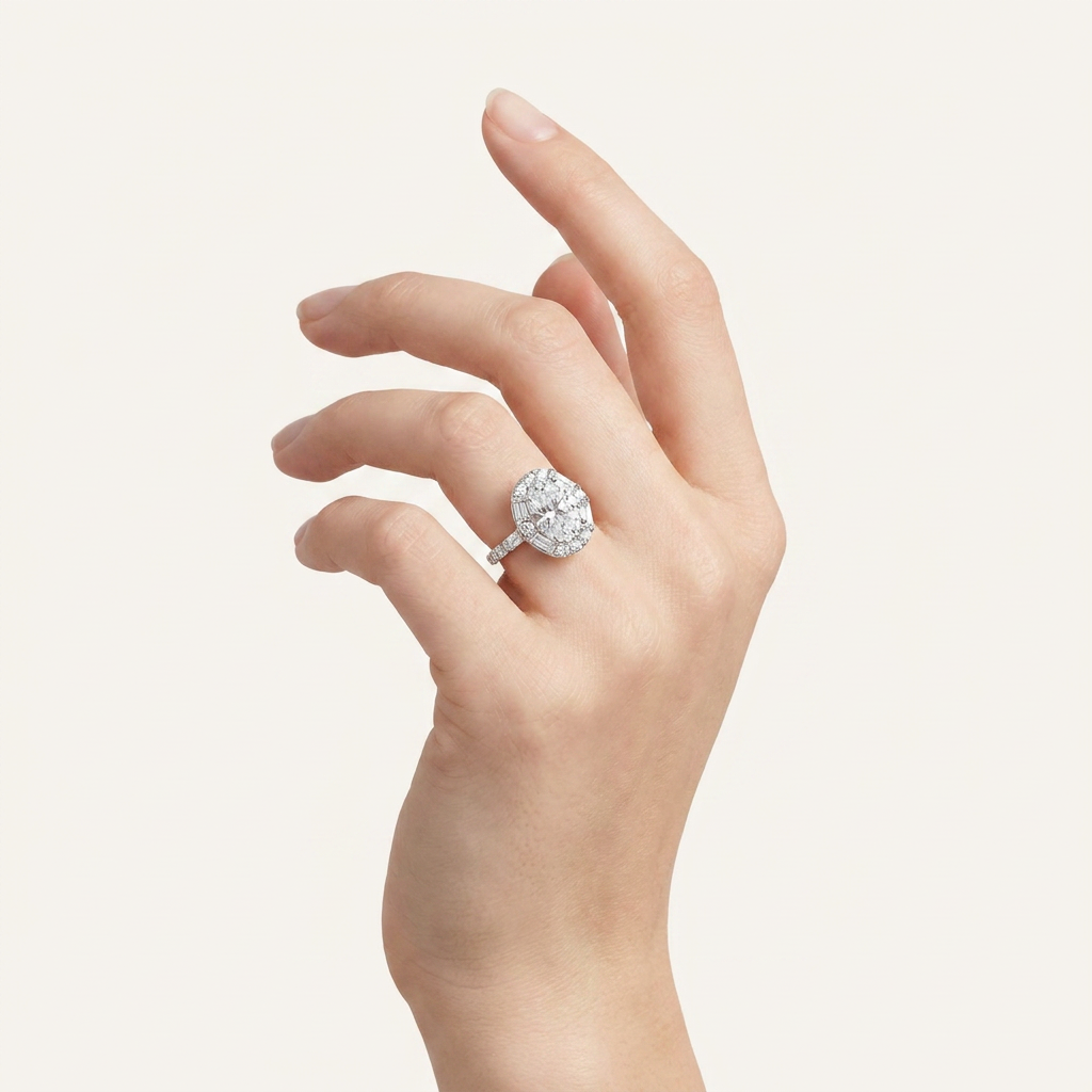 6.63CT Oval Cut Certified Lab Grown Diamond Halo Ring