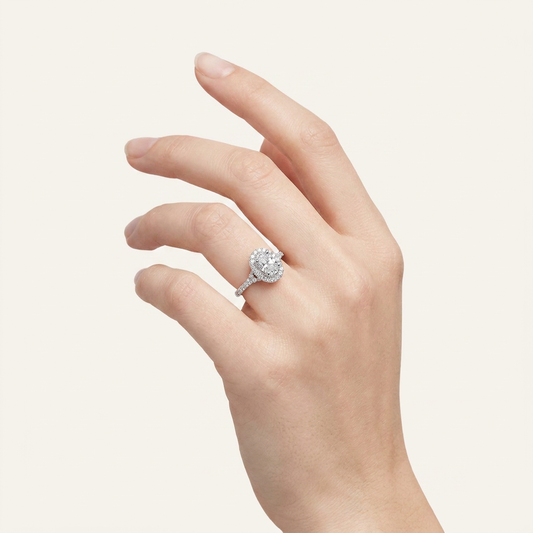 0.52 CT Oval Cut Lab Grown Diamond Promise Halo Ring